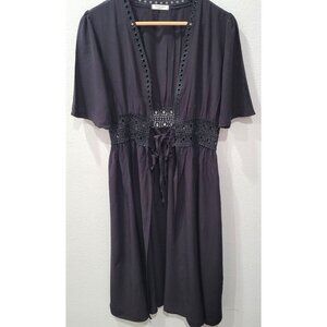Womens Ekouaer Black Crochet Trim Double Tie Waist Bikini Cover Up Size S